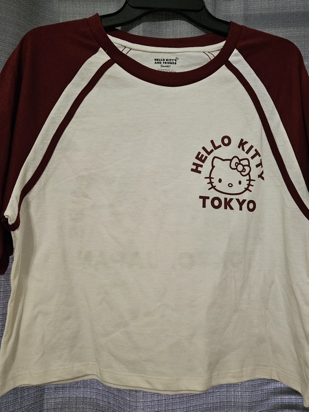 Sanrio Hello Kitty Raglan Tee in Cream and Maroon